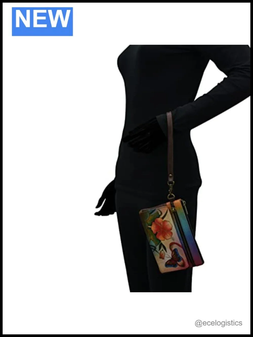 Hand-Painted Genuine Leather Wristlet Wallet with 11 Card Slots